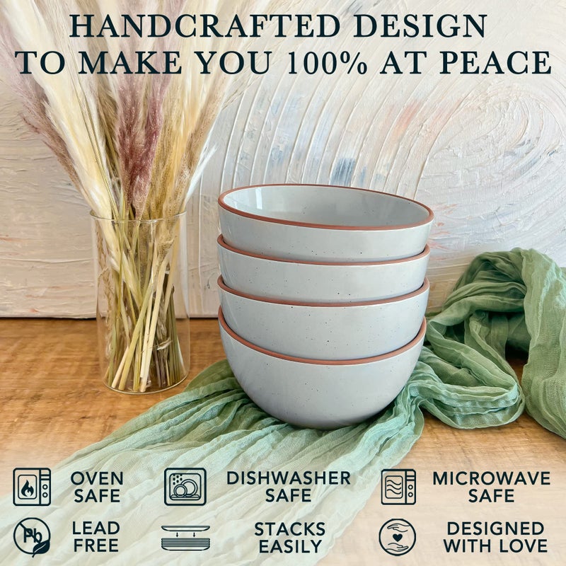 Mora Ceramic Bowls For Kitchen, 28oz - Bowl Set of 4 - For Cereal, Salad, Pasta, Soup, Dessert, Serving etc - Dishwasher, Microwave, and Oven Safe - For Breakfast, Lunch and Dinner - Vanilla & Grey - Image 4